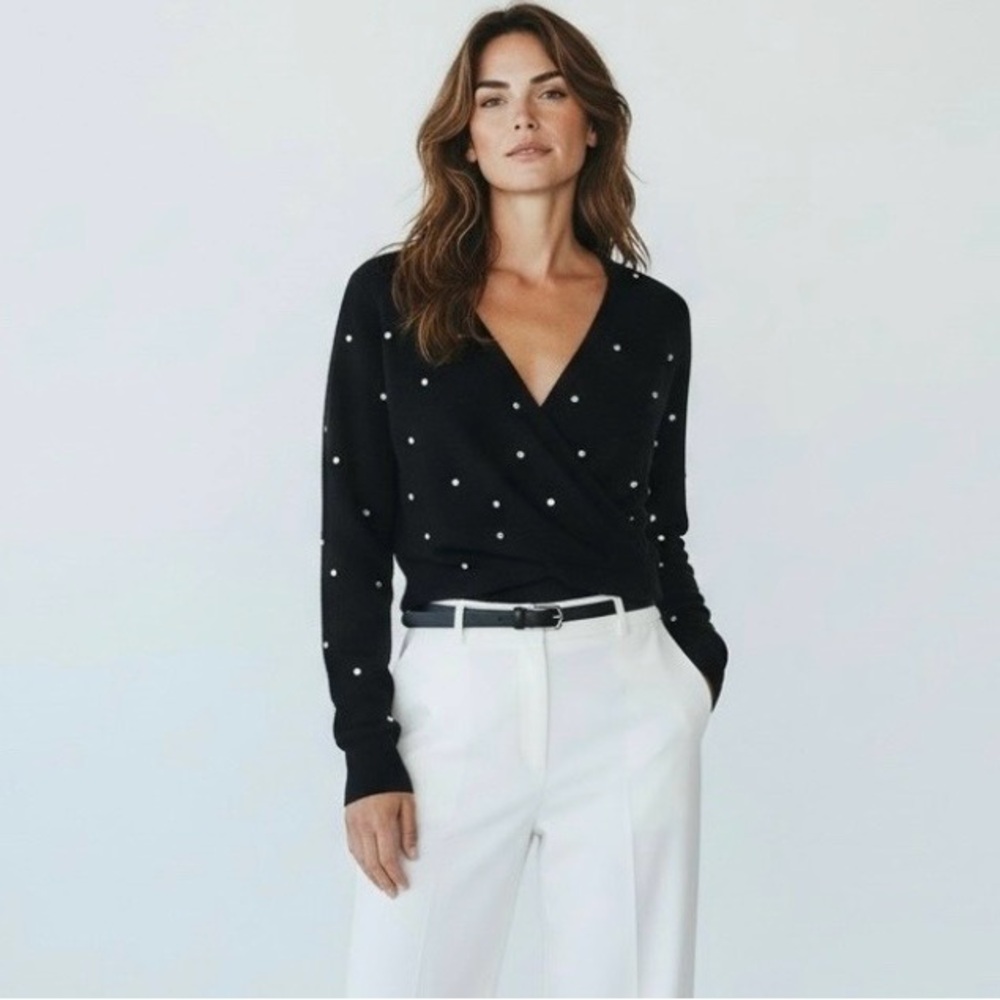 INC Diamond Embellished Twist-Front Black Sweater V-Neck Pullover‎ 2X